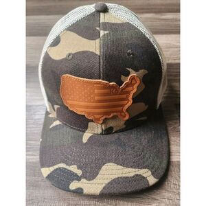LOCAL‎ CROWNS USA WOODLAND LEATHER STATE PATCH TRUCKER SNAPBACK HAT CAMO NATURAL